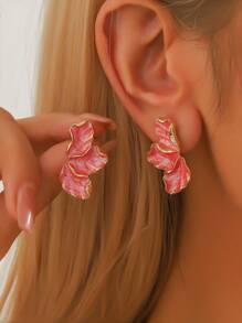 2pcs White Geometric Floral Earrings - Casual Elegant Luxury Design Women Earrings