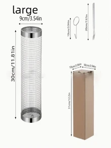 3-Piece Stainless Steel Barbecue Grill Set, Portable Outdoor Barbecue Basket, Round Fire Pit Cooking Rack, Multi-Purpose Camping Barbecue Grill Accessories - Multicolor - View 8