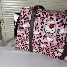 Sanrio 1 pieza Bolso de hombro vintage de Hello Kitty de Sanrio, nueva bolsa de almacenamiento de gran capacidad con estampado de leopardo, bolso de almohada lindo y a juego, bolsa de almacenamiento multifuncional con estampado floral de Hello Kitty, bolsa de almacenamiento plegable