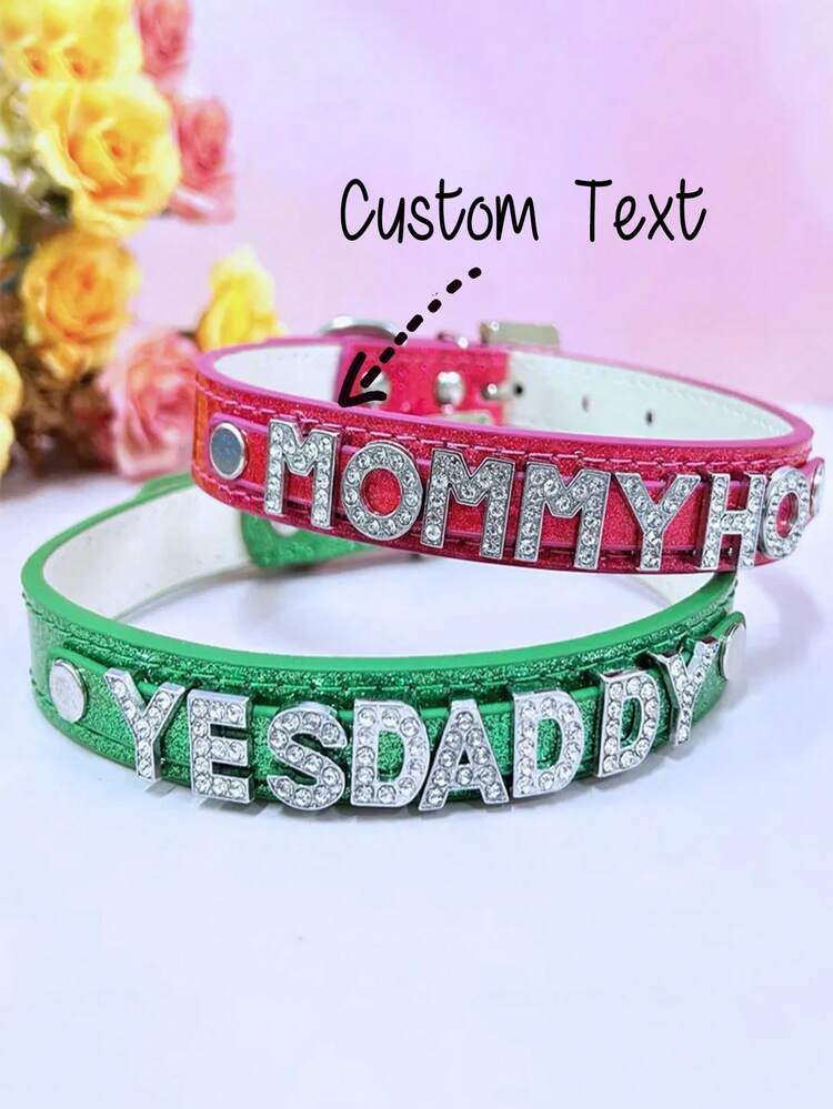 Custom Diamond Letters Choker Collar Necklace-Leather Adjustable-Custom Name Choker-Choker For Woman-Gift For Her - Multicolor - View 1