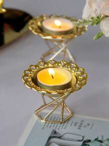1 件金属底座烛台，金色/银色，奢华复古风格，适合圣诞节、情人节、感恩节、家居、餐桌、节日装饰 - 彩色 - 查看 4