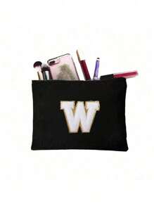 1 件化妆包钱包姓名首字母 A-Z 字母图案洗漱用品收纳袋拉链手机袋铅笔袋手提包旅行必需品女孩礼物化妆工具化妆刷收纳袋学校用品携带方便化妆包化妆品收纳袋