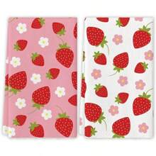 2 pezzi Strofinacci da cucina con stampa di fragole da 16"X24", super morbidi in poliestere, adatti per feste estive con torte alla fragola e decorazioni per il primo compleanno - Multicolore - Visualizzare 1