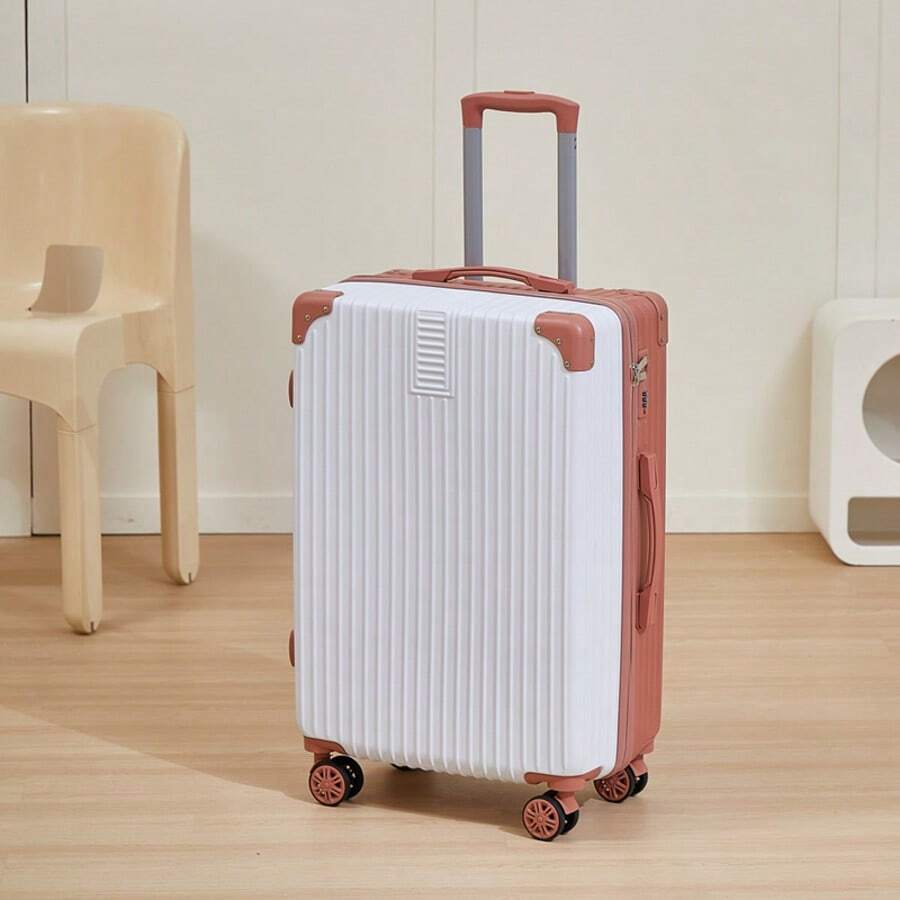 Men's Large Capacity Hardside Suitcase, 24-Inch Travel Rolling Luggage With Lock Password - Red and White - View 1
