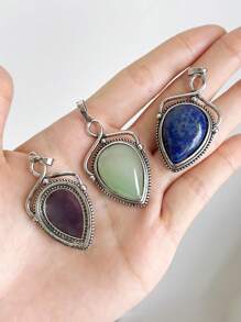 1pc CSJA Natural Stone Water Drop Pendant Necklace Healing Amazonite Tiger Eye Amethysts Crystal Stainless Steel Chain Jewelry H580 - Necklace - View 3