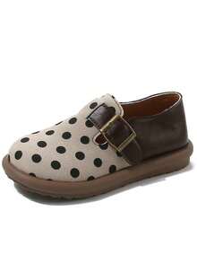 1 Đôi Giày Đế Bằng Thanh Lịch Tối Giản Chấm Bi Cho Bé Gái, Thích Hợp Cho Mùa Hè - Màu be - Xem 9