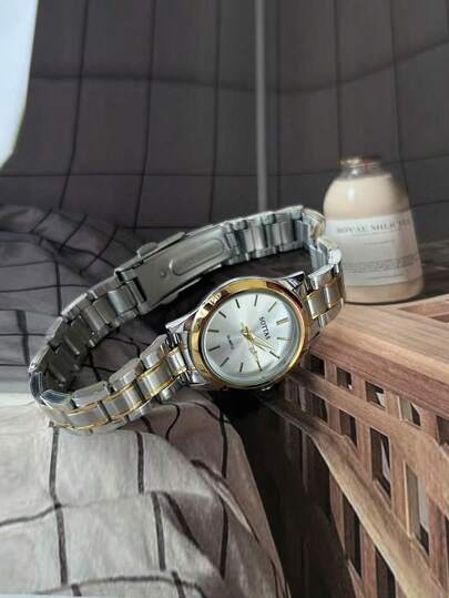Sottas New Stylish Goud Watch, Minimalist Elegante Korean Versatile Steel Strap, Luxe Quartz Waterproof Wristwatch view 7