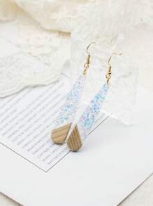 1 Pair Of Women's Earrings With Walnut Wood And Resin, European And American Fashion Retro Earrings