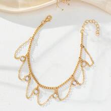 1pc Elegant Glass Crystal Tassel Charm Anklet, Beach Vacation Accessory For Women