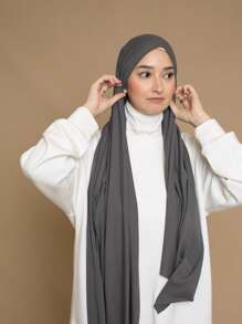 1 pieza Hiyab instantáneo tipo jersey hecho de tela suave, transpirable y anti-pelusas. Hiyab con cintas para atar. Adecuado para uso durante todo el año y uso diario por musulmanes.