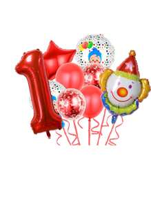 11 件马戏团气球套装、卡通小丑帽和气球主题生日派对装饰品 - 彩色 - 查看 16