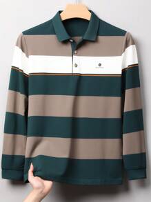 男士轻薄条纹Polo衫，春秋季，长袖上衣