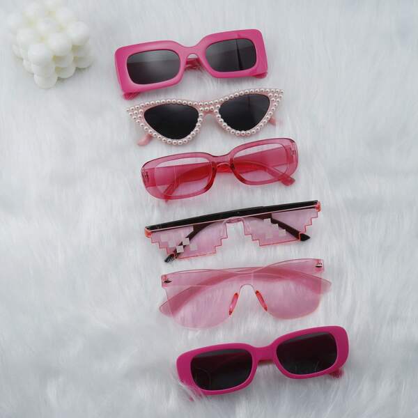 6pcs/Set Stylish Pink Tone Fashion Glasses, For Women, Suitable For Party, Stage Performance, Concert, Photo Taking With Friends For Summer Beach Vacation,Outdoor,Travel