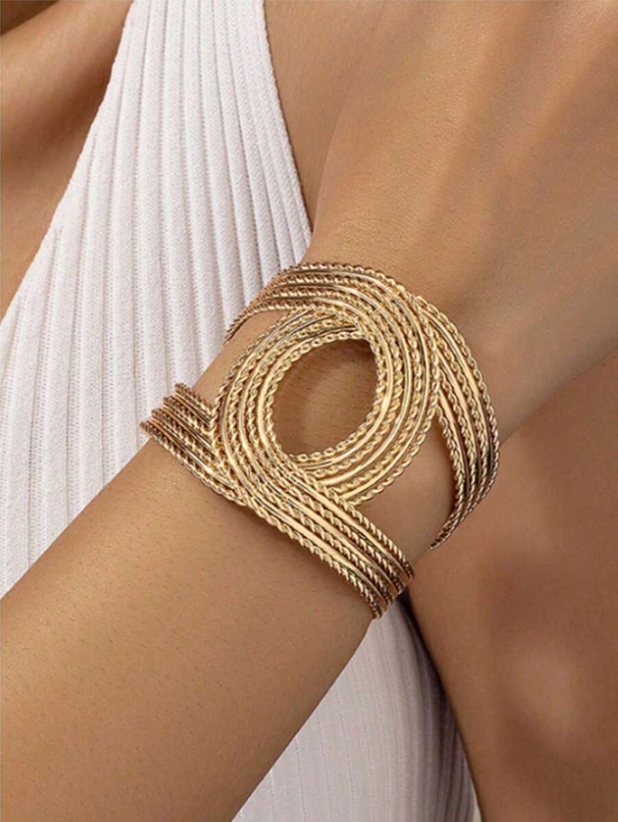 1pc Fashionable Metal Open C-Shape Bracelet For Women - Gold - View 1