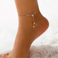 1pc Elegant Simple Style Silvery Plated Copper Anklet With Rhinestone Tassel Chain, Fashionable Claw Chain For Women, Perfect For Party, Wedding, Vacation, Beach - Holiday Theme Jewelry, Materials, Rhinestone - Anklet - View 2