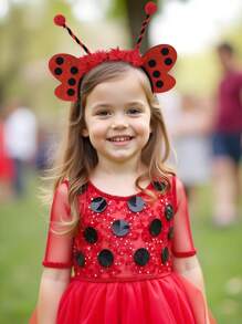 1 件适合幼儿女孩的闪亮蜜蜂和瓢虫头带，可爱可调节天线装饰发带，精致薄纱网状花朵发饰，惊喜派对节日发饰，适合日常生活、度假、儿童青少年的礼物 - 彩色 - 查看 4