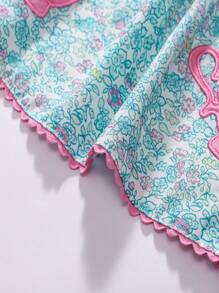 فستان محبوك مزخرف برسومات الأزهار والأرنب للبنات - أخضر نعناع - مشاهدة 8