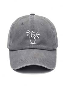 1pc Unisex Washed Denim Baseball Cap With Coconut Tree Distressed Print, Vintage Streetwear Style, Suitable For Casual Wear, Travel And All Seasons - Multicolor - View 3