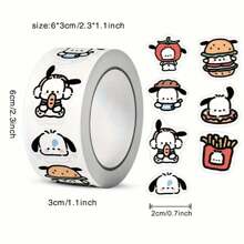 1 pièce Rouleau d'autocollants Sanrio Pochacco - Autocollants décoratifs mignons de personnages de dessin animé, convient pour les journaux, les bureaux, les fans d'anime et l'artisanat, sur fond blanc avec des motifs alimentaires ludiques et de personnages, décoration de chambre d'anime, décoration de maison, décoration murale, décoration de salle de bain, décoration de chambre, décoration de pièce, décoration de salon, décoration de maison, art mural de salon, papier peint, autocollants personnalisés