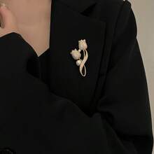 1pcElegant And Shiny Diamond Tulip Pearl Brooch, Alloy Metal Collar Clip, Women's Fashion Accessory, Perfect For Party Supplies, Clothing And Bag Decoration, Jewelry Gifts.Ladies Brooches, Lapel Pins & Scarf Buttons - Multicolor - View 2