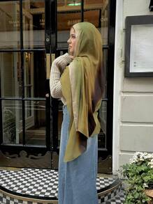 1 pièce Hijab style bohème femme à rayures dégradées, hijab de rue casual, convient pour le port quotidien, printemps/été