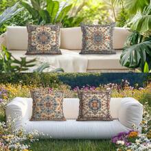 4pcs Bohemian Geometric Retro Pattern Series - Retro Printed Throw Pillow Cover & Sofa Cushion, 45x45cm Coral Fleece Pillowcase