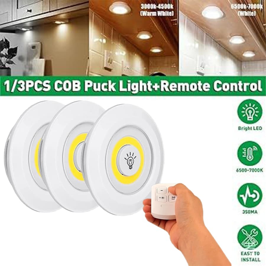 1 件/3 件/6 件遥控 COB 照明小夜灯，适用于橱柜、壁橱、厨房、浴室、阁楼、楼梯、走廊、卧室、宿舍的水龙头灯，可调光，定时器 - 白色 - 查看 11