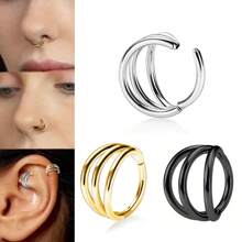 1 pieza Aro triple para septum de acero inoxidable hipoalergénico de 16G con cierre a presión, joyería de perforación para nariz, labio, cartílago, concha, hélix, daith, trago, lóbulo, root y anillo para el ombligo, de 8 mm y 10 mm, para mujeres y hombres
