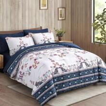 7 Piece Queen King Size Bed In A Bag Navy Blue Comforter Set, Floral Farmhouse Rustic Bedding Comforter Set Soft Microfiber Comforter And Sheet Set For All Season Room Decor Bedroom Decor Valentine Decor - Blue - View 5