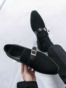 Luxury Men Leather Penny Loafers, Casual Straw Woven-Style Slip-On Flat Shoes With Convenient Elastic Band, Formal Shoes For Daily Wear, Wedding, Banquet, Office, Business Occasions In Spring And Autumn