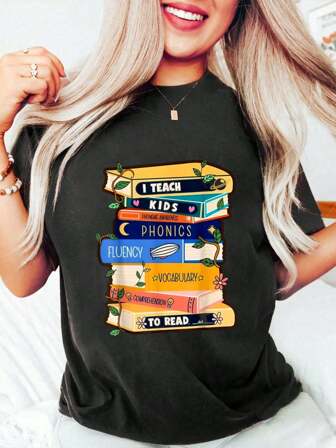 Reading Interventionist Phonics Teacher I Teach To Read T-Shirt Cotton Graphic Tee For Women, Round Neck Short Sleeve Casual Tops