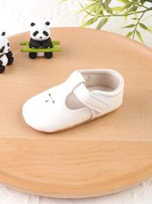 1 Pair Toddler/Infant Girls Solid Color Breathable Hook And Loop Design Flat Sandals, Suitable For 0-1 Years Old Infant Princess Shoes, Prewalker, For Spring, Autumn, Summer - White - View 4