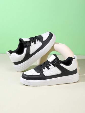 Women's Casual Sports Sneakers, Lace-Up Soft Bottom Flat Low-Top Walking Shoes, Round Toe Versatile Skate Shoes, Student Shoes, White Bottom Shoes