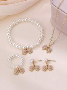 5pcs/Set Fashionable & Sweet Delicate Bowknot & Faux Pearl Jewelry Set, Gift For Girls - Multicolor - View 6