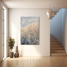 Le foin haut et les fleurs sauvages sont neutres. Grande peinture murale encadrée en bois, décoration d'intérieur, peinture à l'huile - Chambre, salle de bain, salon, bureau, cuisine, cadeaux de Noël - 1 pièce