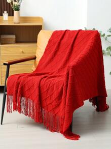 1pc Knitted Blanket, Sofa Throw Rug, Bedspread, Shawl For Napping At Office, Summer Use - Burgundy - View 3