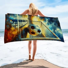 1 pièce Serviette de plage créative imprimée de football, serviette de plage à la mode adaptée à la piscine, aux vacances, à la plage, à la douche, serviette de plage multifonctionnelle, parfaite pour la plage d'été