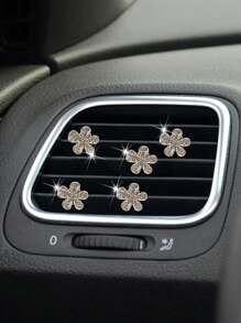 5pcs/Set Rhinestone Pentagonal Flower Car Air Vent Decor - Silver - View 7
