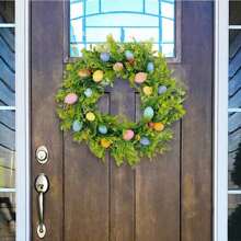 Couronne de décoration d'œuf de Pâques colorés de 45 cm pour la porte d'entrée, œuf de Pâques pastels mini, couronne de Pâques de printemps, décoration de fenêtre de Pâques