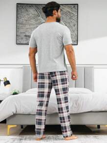 2pcs Men's Pajama Set, Round Neck T-Shirt And Pants - Multicolor - View 4