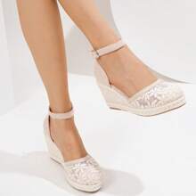 Women's Comfortable Non-Slip Strap Buckle Apricot Linen Rope Platform Wedge Sandals, Spring/Summer, Holiday - Apricot - View 2