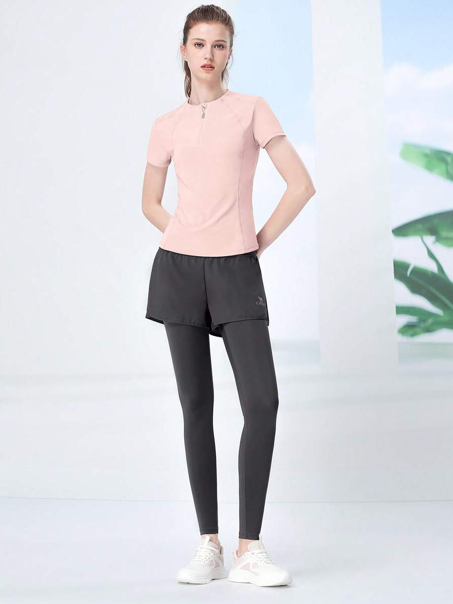CAMEL Conjunto de ropa deportiva para mujer, camiseta deportiva transpirable y absorbente de humedad para primavera y verano, talla grande dos pantalones deportivos, conjunto de dos piezas, apto para correr, yoga