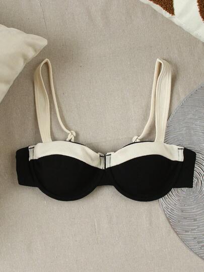 Polovedo Official Women's Fashion Casual Bandeau Bikini Top, Black & White Color Block, Suitable For Beach, Vacation, Party, And Dates, Spring/Summer