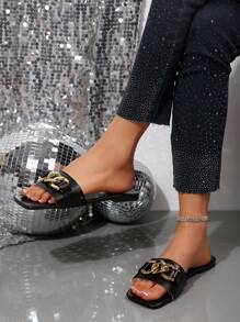 Damen Strand Slipper mit quadratischer Zehenpartie und rutschfester Sohle