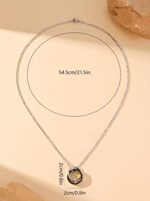 1件装双环爱情信物吊坠创意男士不锈钢项链情人节礼物送给男友 - 彩色 - 查看 5