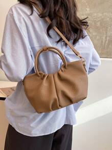 1 Pc Fashionable Elegant Versatile And Elegant Solid Color Lichee Pattern PU Leather Multifunctional Pleated Cloud Bag Double Handle Zipper Strap Detachable Long Shoulder Strap Women's Handbag Can Be Slung Diagonally Suitable For Daily Commuting Leisure Shopping And Casual Clothing Matching