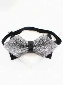 1 件装饰儿童领结，闪亮水钻镶嵌皮革核心儿童领结，适合男孩在婚礼、节日、派对上佩戴的时尚领结