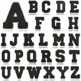 26 Letter Patches Iron On Letters Chenille A-Z Patches Decorative Repair Embroidered Personalized Sew On For Clothing Repairing Hats Shirts Shoes Jeans Bags(Black)