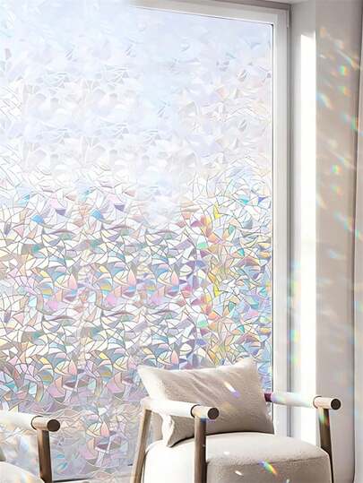 1 Rolle Fensterfolie Regenbogendekor, 3D statische Fensterfolie Sichtschutzfolie mit Farbverlauf, selbsthaftende Fensterfolie für Wärmeisolierung und Dekoration für Zuhause und Büro