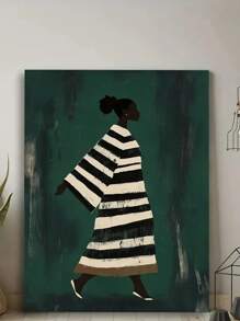 [Modern Painting] Framed Canvas Painting,Art Decor Minimalist Feminine Illustration | 1pc | Wooden | Contemporary Black And White Stripes Art | Wall Art | Home Office, Living Room, Bedroom, Bathroom, Kitchen Decor | Modern,Room Decor,Wall Art,Bedroom Wall Art,Wall Art Decor,Wall Decor,Canvas Wall Art,Framed Wall Art